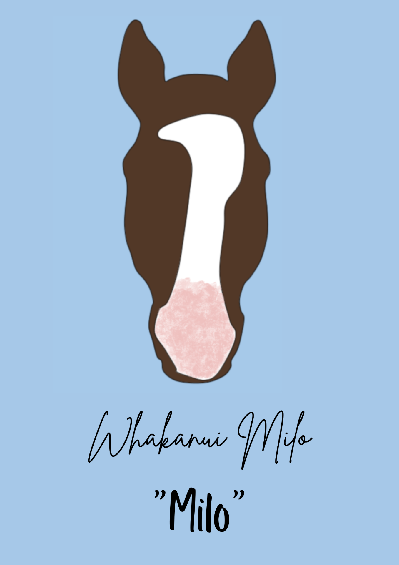 Whakanui Milo — brown pony with pink muzzle